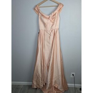 Miaoduo Dress Womens Large‎ Peach Pink Satin Off Shoulder Formal Gown New Tag